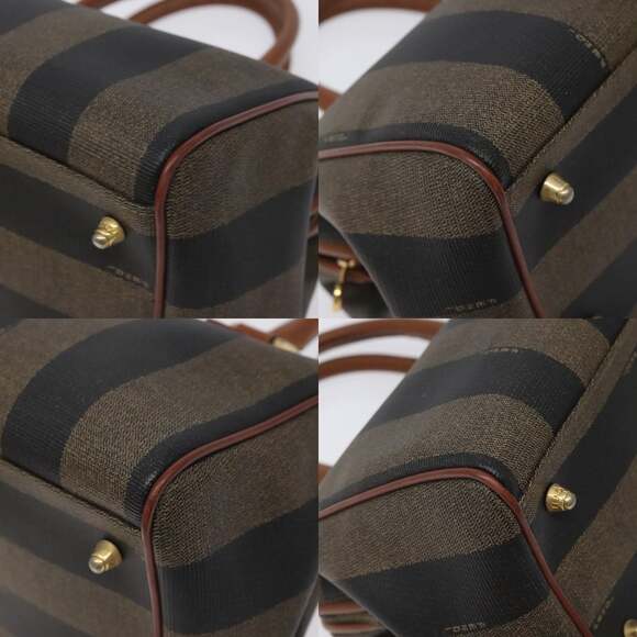 FENDI Pecan Canvas Hand Bag Brown Black Gold - Picture 10 of 12